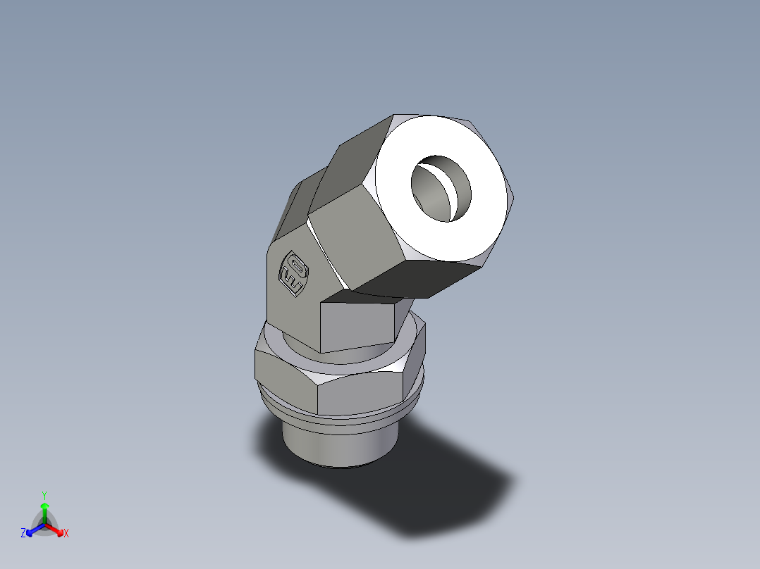 卡套式工业通用硬管接头EO_Adjustable_locknut_45_deg_elbow_VEE10ZSRCF正等轴测图