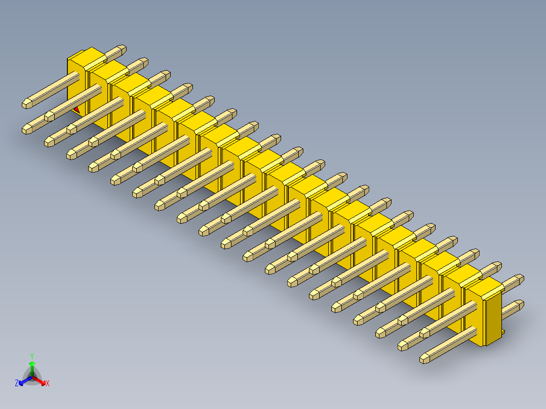 彩色公头100mil（2.54mm）系列-DS1021_yellow_2x19p_100mil_Type1_rev1.0正等轴测图