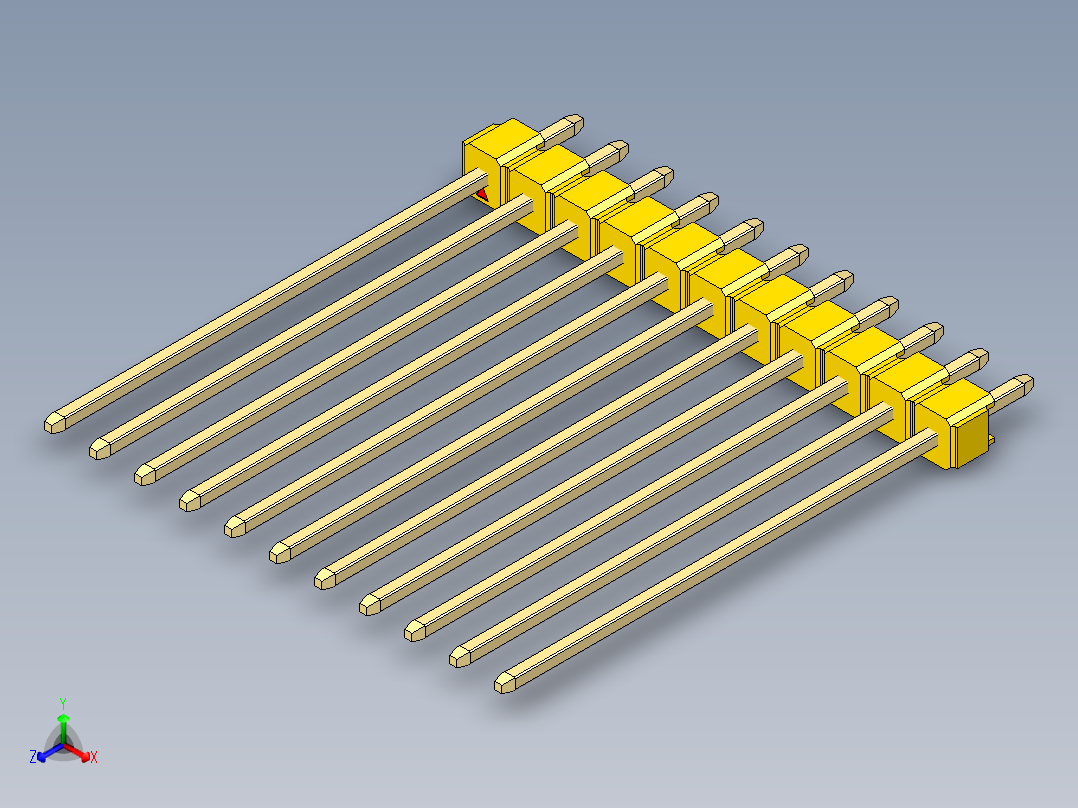 彩色公头100mil（2.54mm）系列-DS1021_yellow_1x11p_100mil_Type43_rev1.0正等轴测图