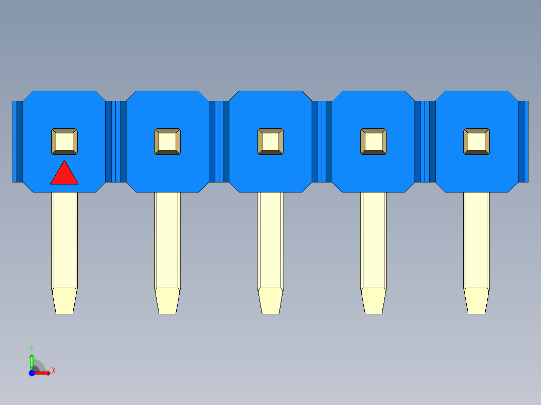 彩色公排针 100mil 2.54mm 系列-DS1022_blue_1x05p_100mil_TypeD_rev1.0前视图