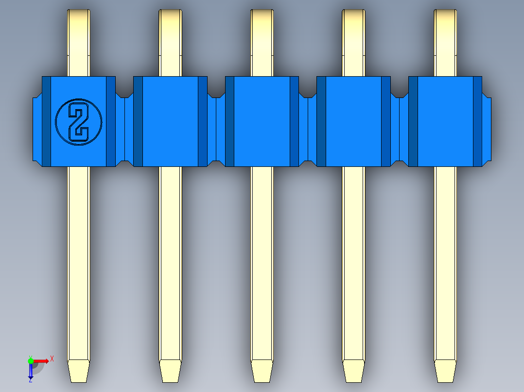 彩色公排针 100mil 2.54mm 系列-DS1022_blue_1x05p_100mil_TypeD_rev1.0俯视图