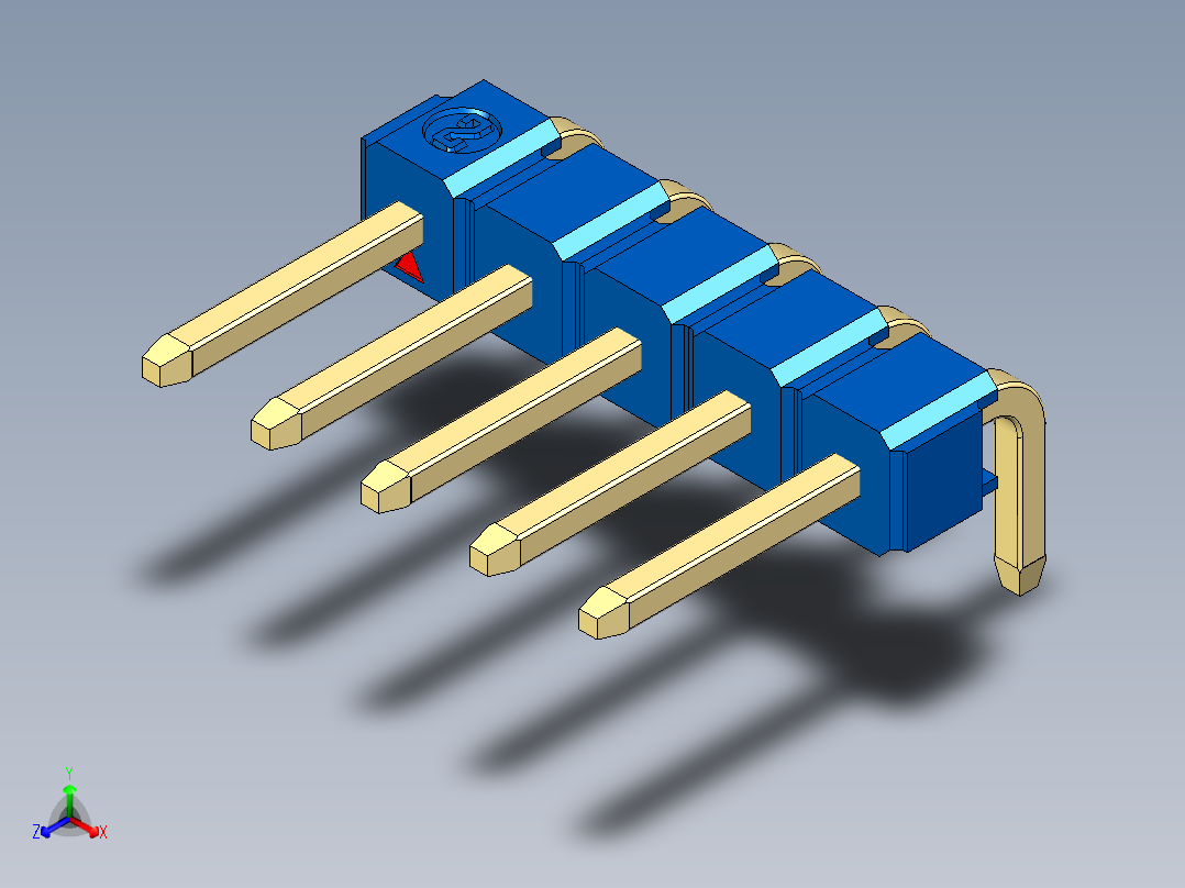 彩色公排针 100mil 2.54mm 系列-DS1022_blue_1x05p_100mil_TypeD_rev1.0正等轴测图