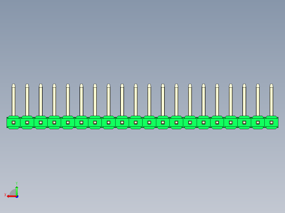 彩色公排针 100mil 2.54mm 系列-DS1022_green_20p_100mil_TypeU_rev1.0后视图