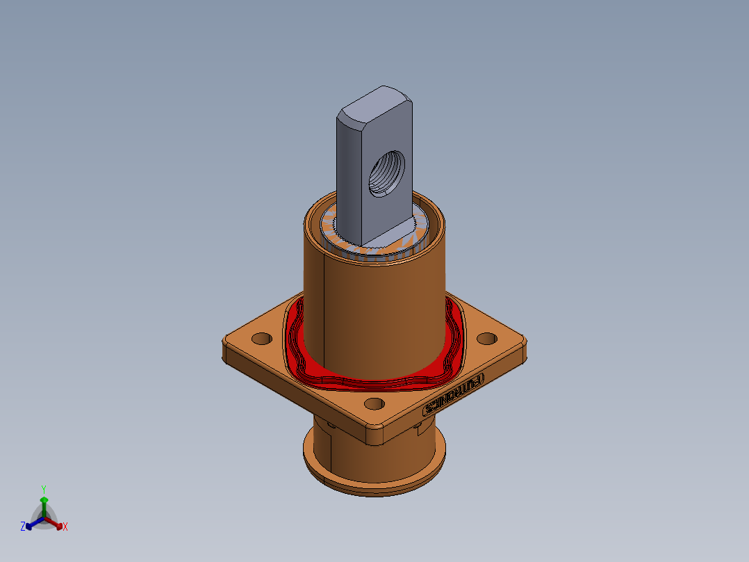 正极-8.0单芯弯头连接器插座(IP67B)UL1500V（铜排螺纹孔）_大法兰-琥正正等轴测图