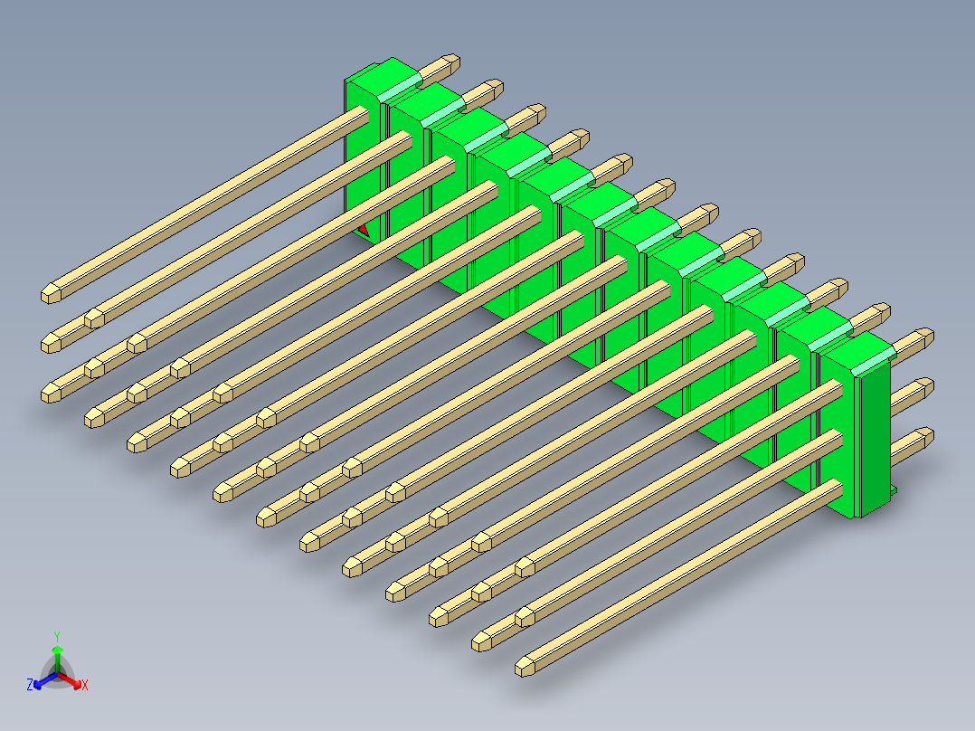 彩色公头100mil（2.54mm）系列-DS1021_green_3x12p_100mil_Type19_rev1.0正等轴测图