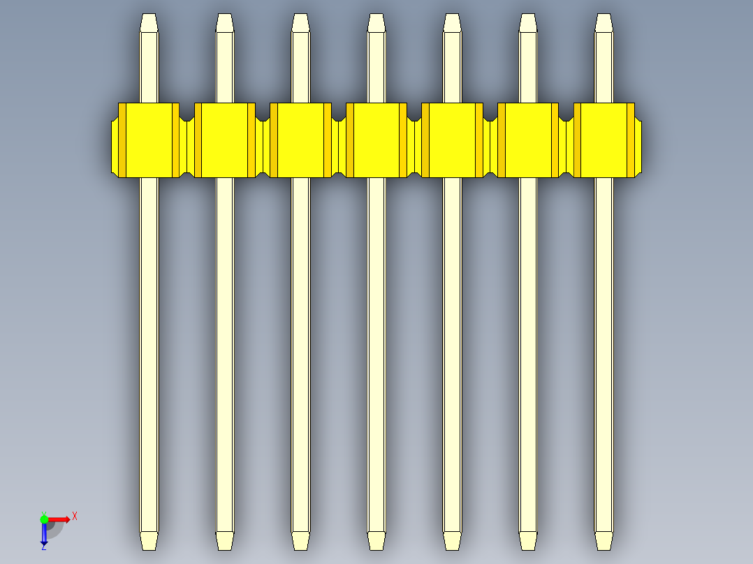 彩色公头100mil（2.54mm）系列-DS1021_yellow_2x07p_100mil_Type5_rev1.0俯视图