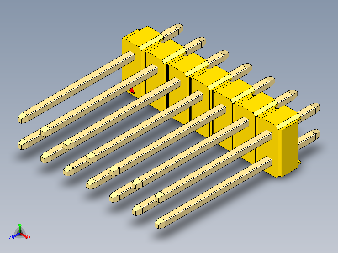 彩色公头100mil（2.54mm）系列-DS1021_yellow_2x07p_100mil_Type5_rev1.0正等轴测图