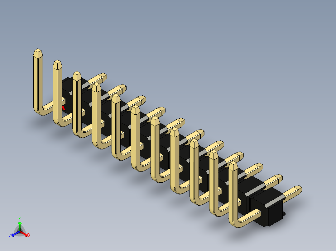 彩色公排针 100mil 2.54mm 系列-DS1022_black_11p_100mil_TypeU_rev1.0正等轴测图