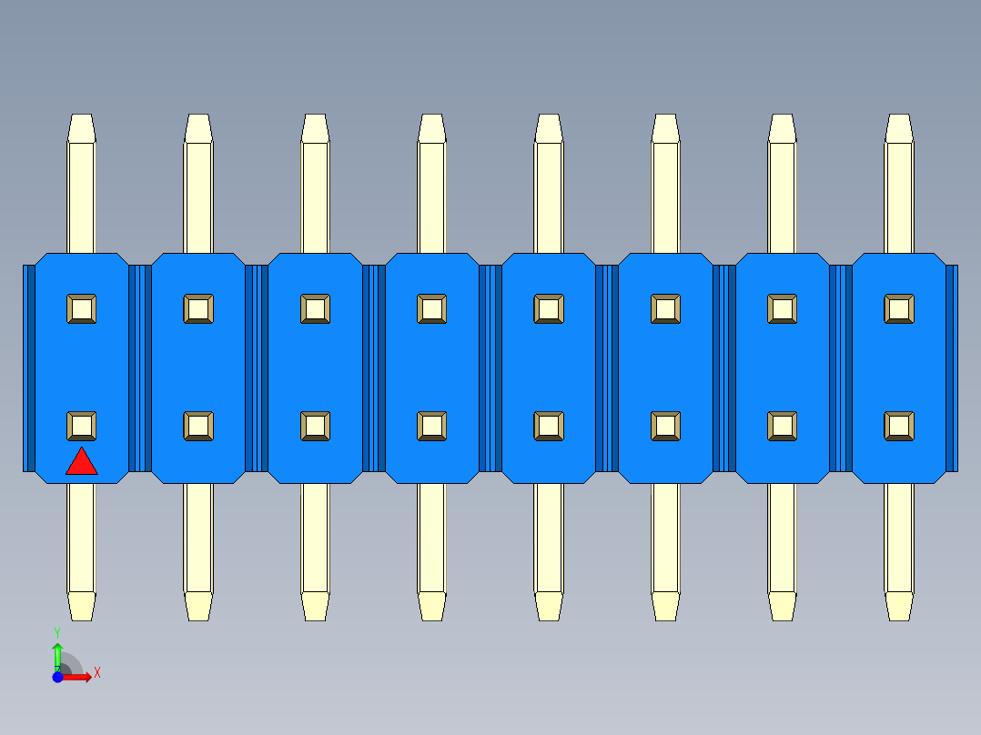彩色公排针 100mil 2.54mm 系列-DS1022_blue_16p_100mil_TypeSMT_rev1.0前视图