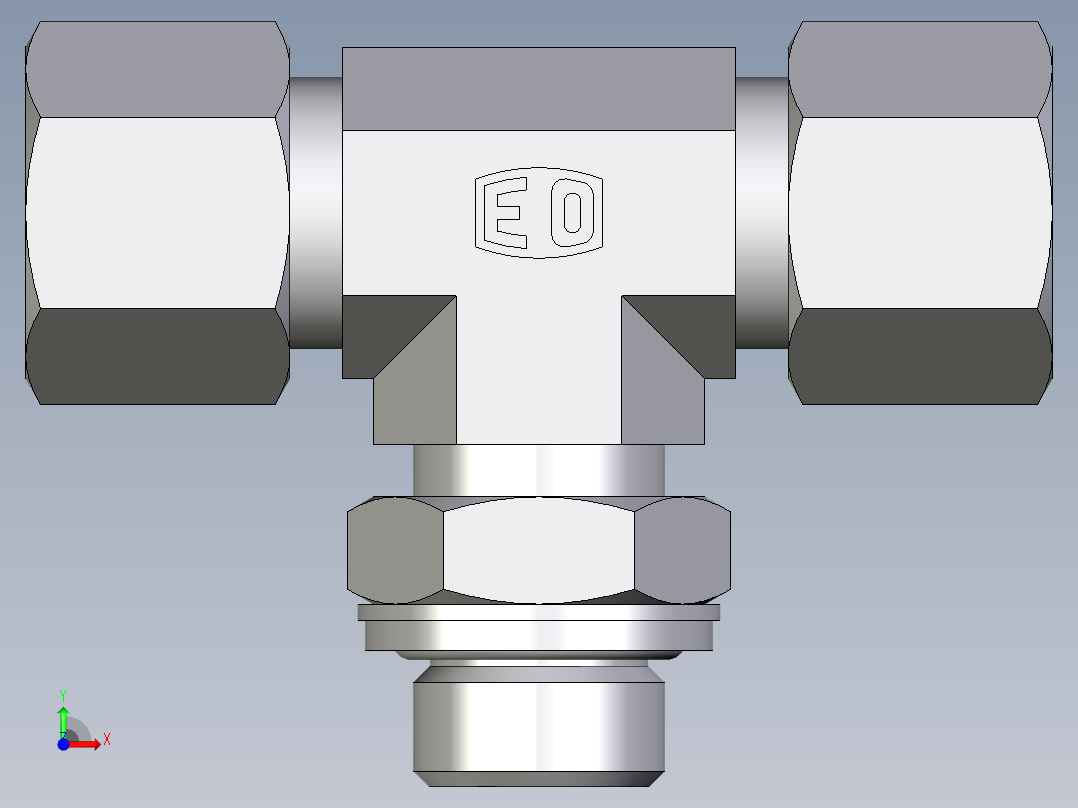 卡套式工业通用硬管接头EO_Adjustable_locknut_branch_tee_TEE10ZSRCF前视图