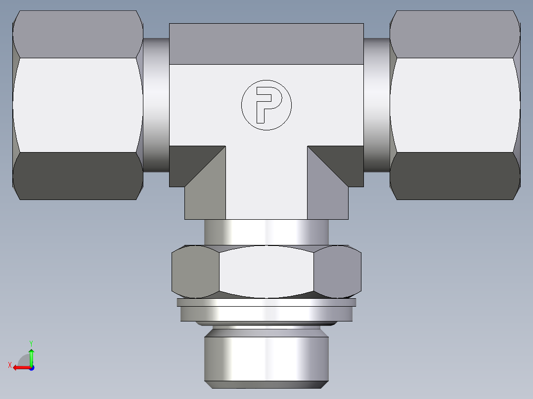 卡套式工业通用硬管接头EO_Adjustable_locknut_branch_tee_TEE10ZSRCF后视图