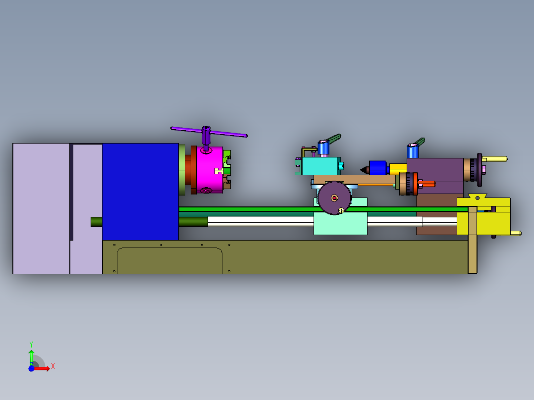 带刀架标手动普通卧式机床前视图