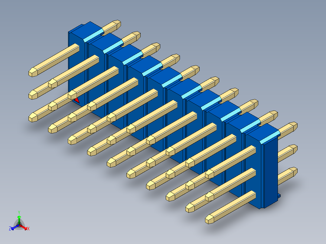 彩色公头100mil（2.54mm）系列-DS1021_blue_3x10p_100mil_Type1_rev1.0正等轴测图