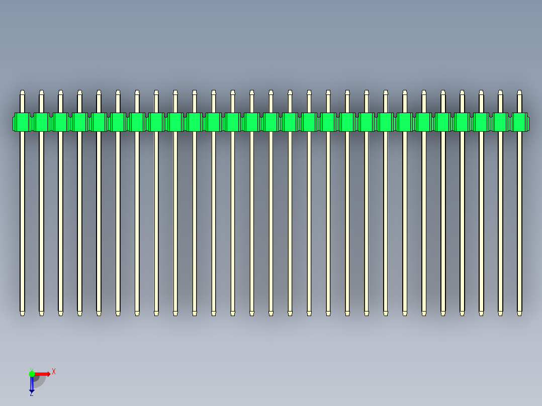 彩色公头100mil（2.54mm）系列-DS1021_green_1x27p_100mil_Type43_rev1.0俯视图