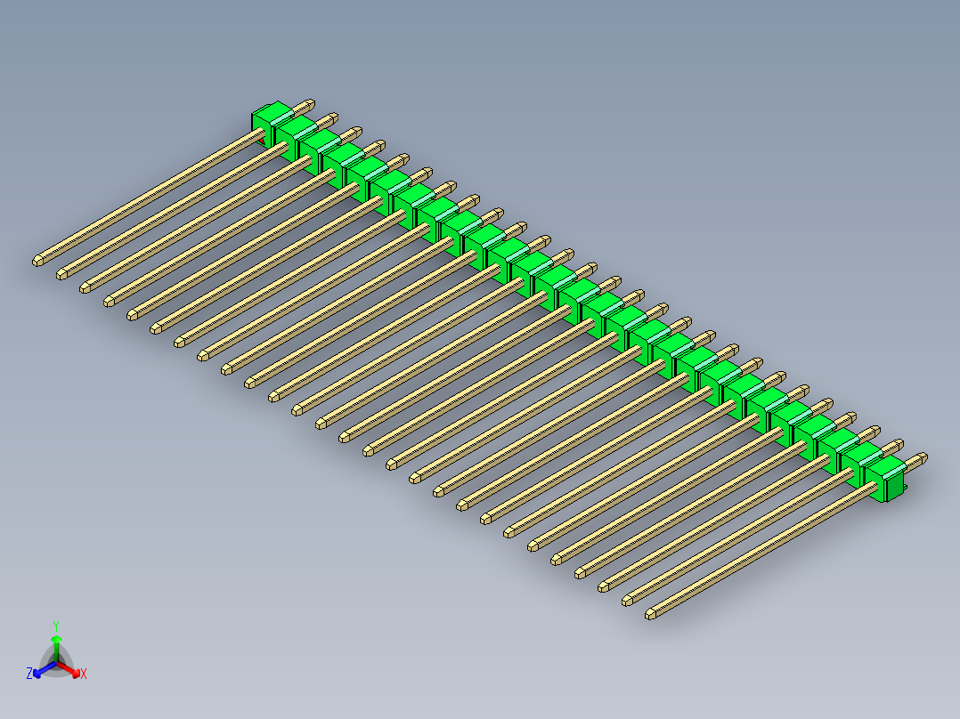 彩色公头100mil（2.54mm）系列-DS1021_green_1x27p_100mil_Type43_rev1.0正等轴测图