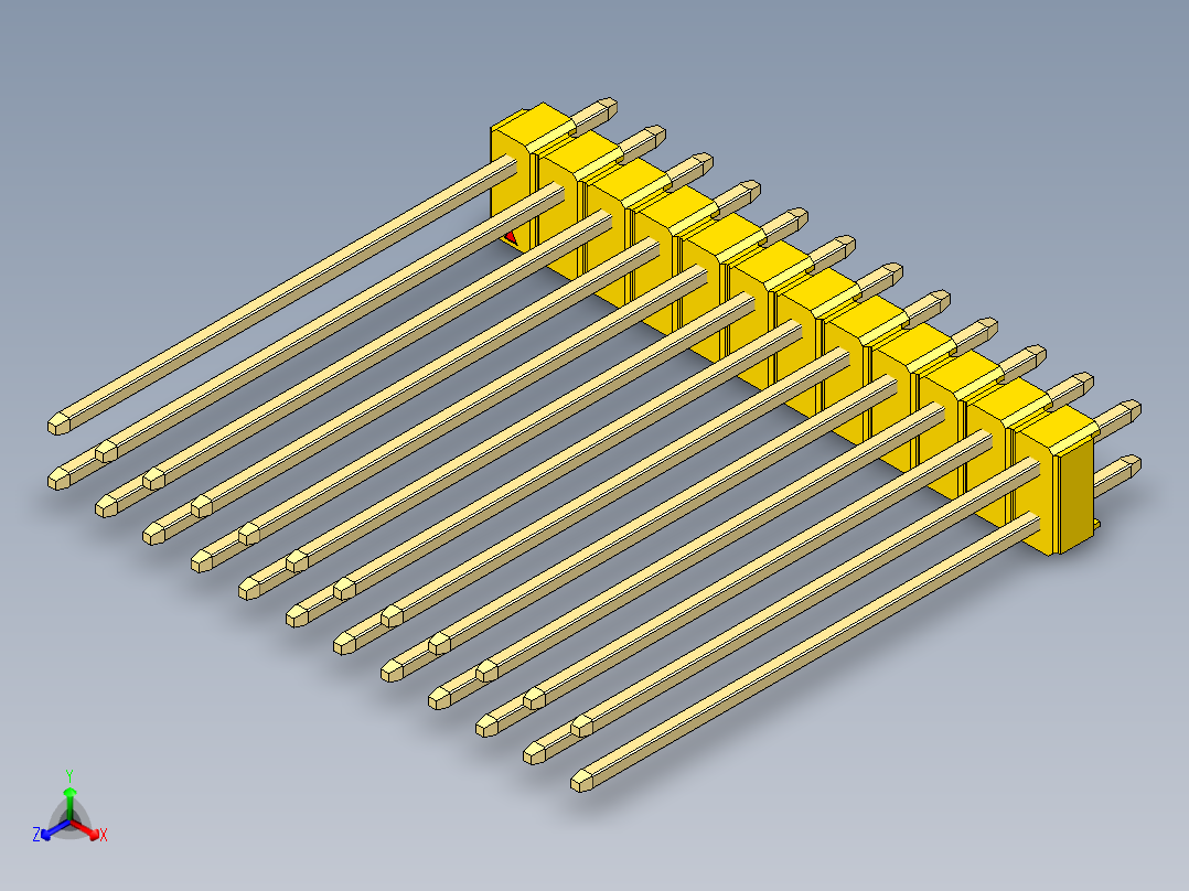 彩色公头100mil（2.54mm）系列-DS1021_yellow_2x12p_100mil_Type43_rev1.0正等轴测图