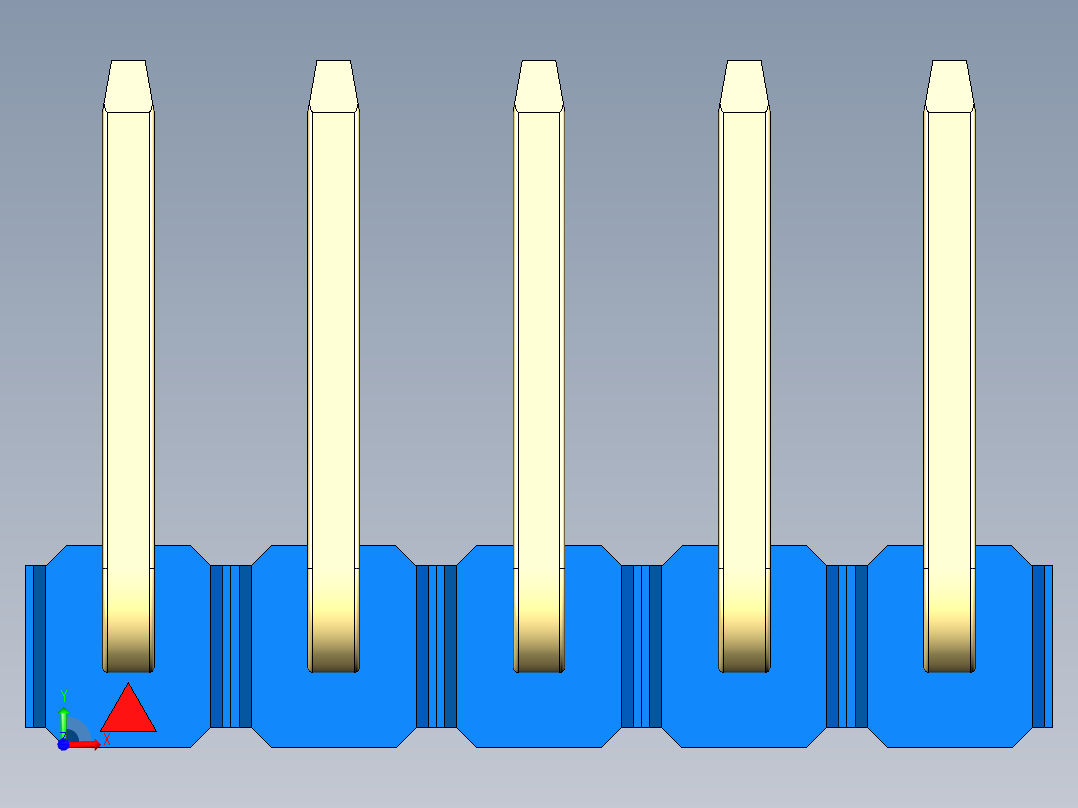 彩色公排针 100mil 2.54mm 系列-DS1022_blue_05p_100mil_TypeU_rev1.0前视图