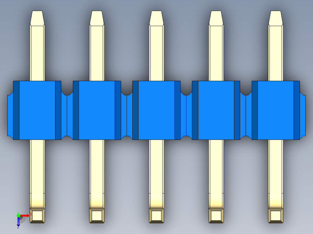 彩色公排针 100mil 2.54mm 系列-DS1022_blue_05p_100mil_TypeU_rev1.0俯视图