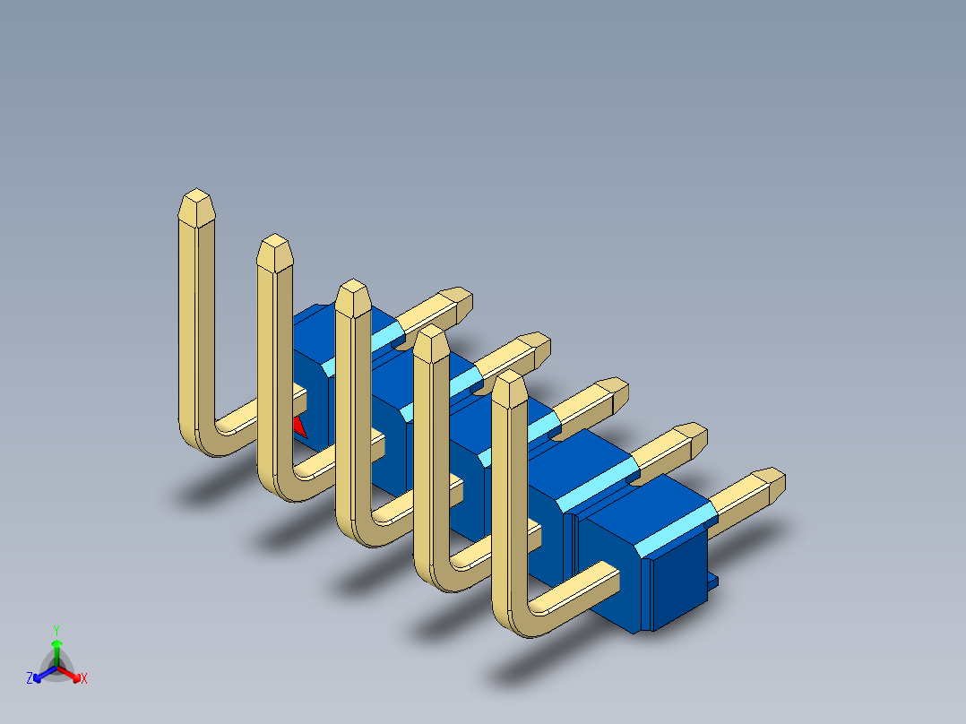 彩色公排针 100mil 2.54mm 系列-DS1022_blue_05p_100mil_TypeU_rev1.0正等轴测图