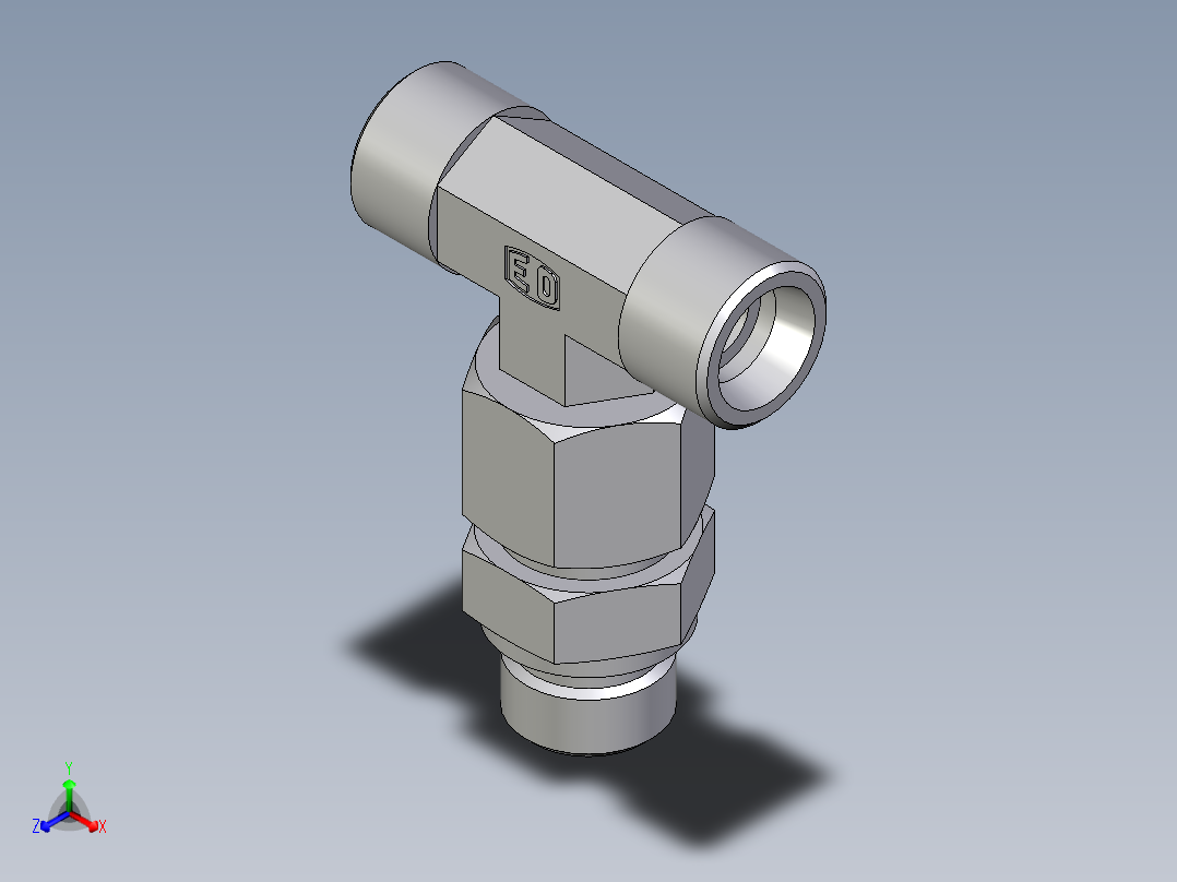 卡套式工业通用硬管接头EO_Assembled_adjustable_standpipe_branch_tee_EVT14SROMD71正等轴测图