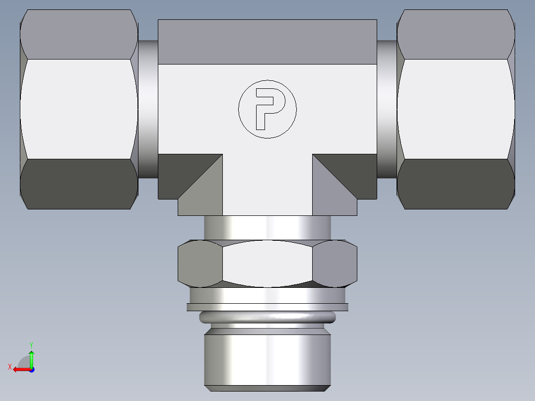 卡套式工业通用硬管接头EO_Adjustable_locknut_branch_tee_TEE16ZSMORCF后视图