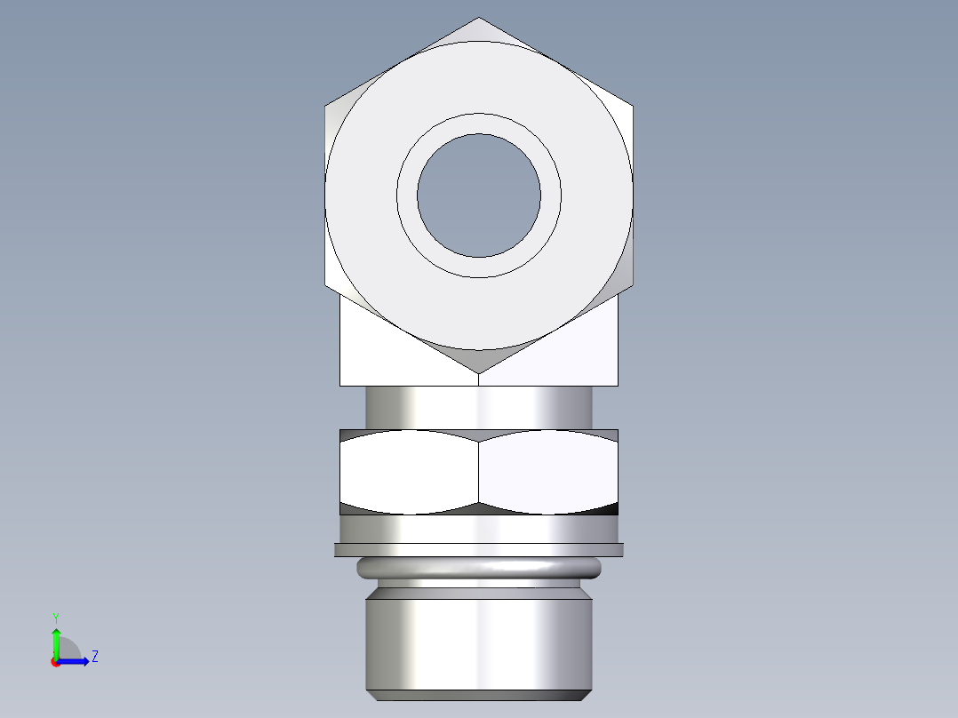 卡套式工业通用硬管接头EO_Adjustable_locknut_branch_tee_TEE16ZSMORCF左视图