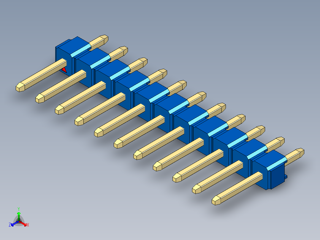 彩色公头100mil（2.54mm）系列-DS1021_blue_1x11p_100mil_Type1_rev1.0正等轴测图