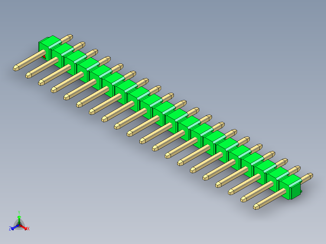 彩色公头100mil（2.54mm）系列-DS1021_green_1x20p_100mil_Type1_rev1.0正等轴测图