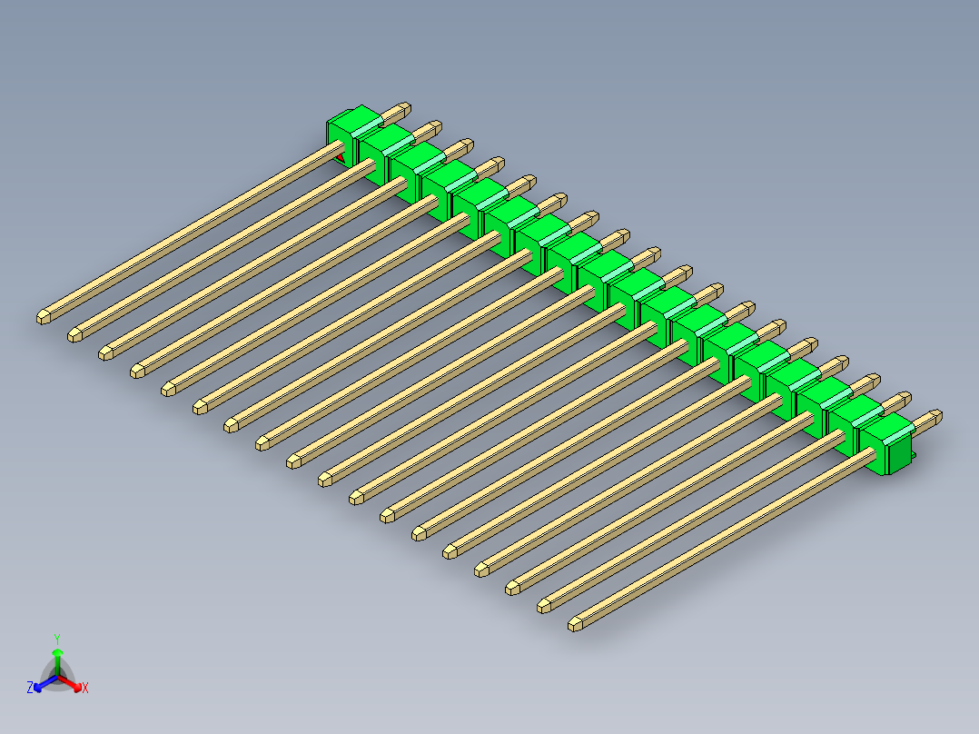 彩色公头100mil（2.54mm）系列-DS1021_green_1x18p_100mil_Type43_rev1.0正等轴测图
