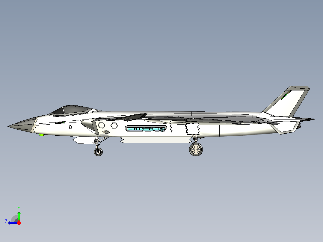 歼-20 战斗模型右视图