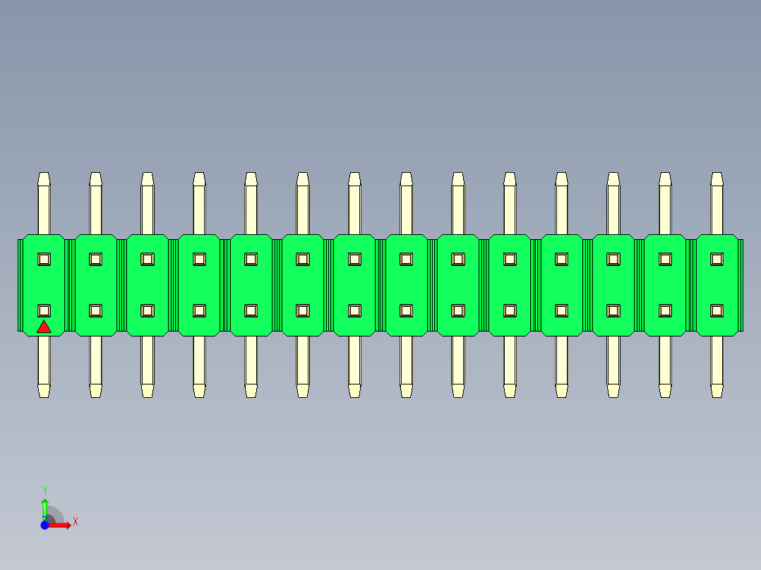 彩色公排针 100mil 2.54mm 系列-DS1022_green_28p_100mil_TypeSMT_rev1.0前视图