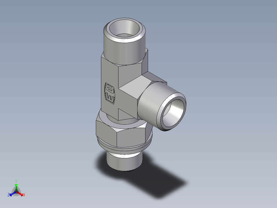 卡套式工业通用硬管接头EO_Adjustable_locknut_run_tee_LEE08LMOMDCF正等轴测图