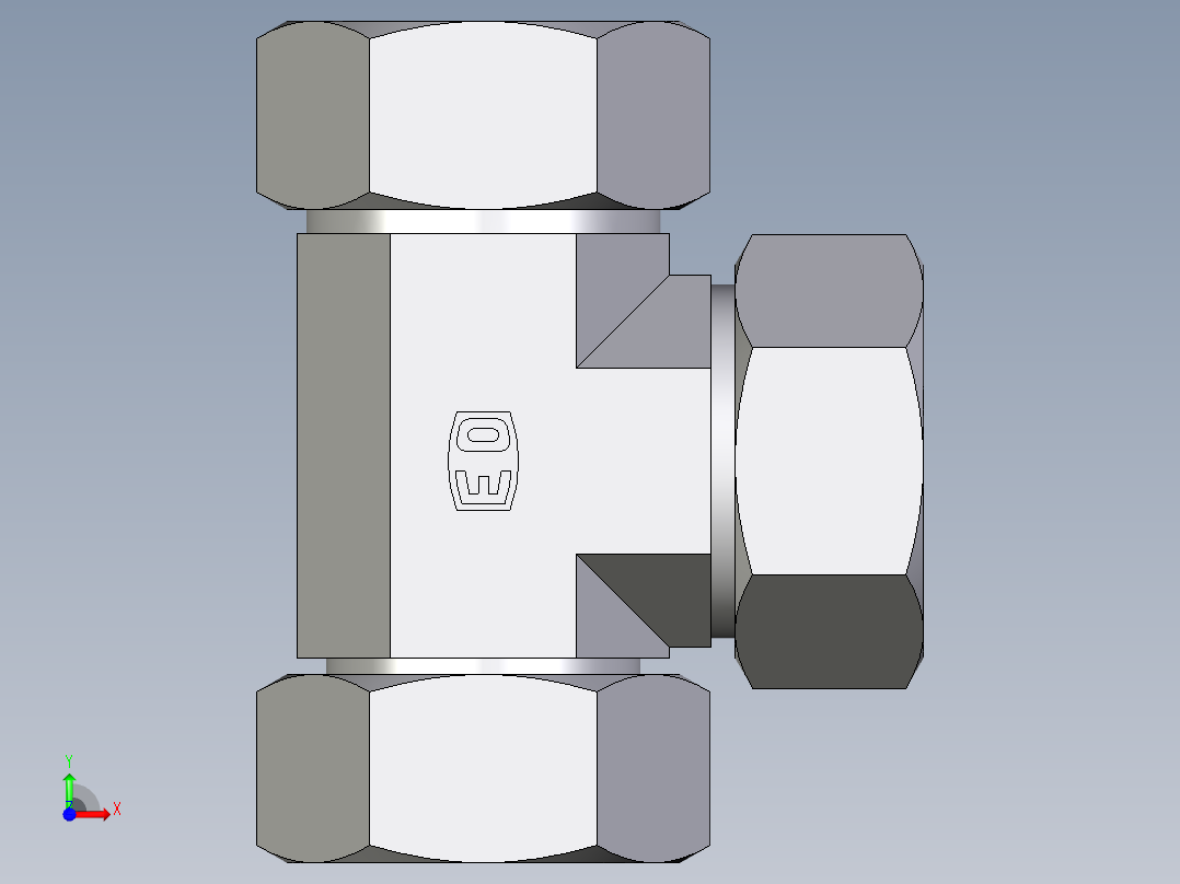 卡套式工业通用硬管接头EO_Swivel_nut_run_tee_EL35L71前视图