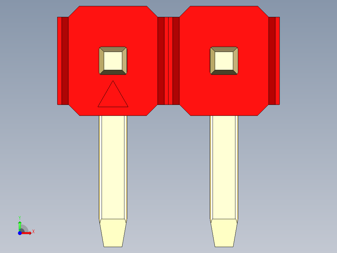 彩色公排针 100mil 2.54mm 系列-DS1022_red_1x02p_100mil_TypeD_rev1.0前视图