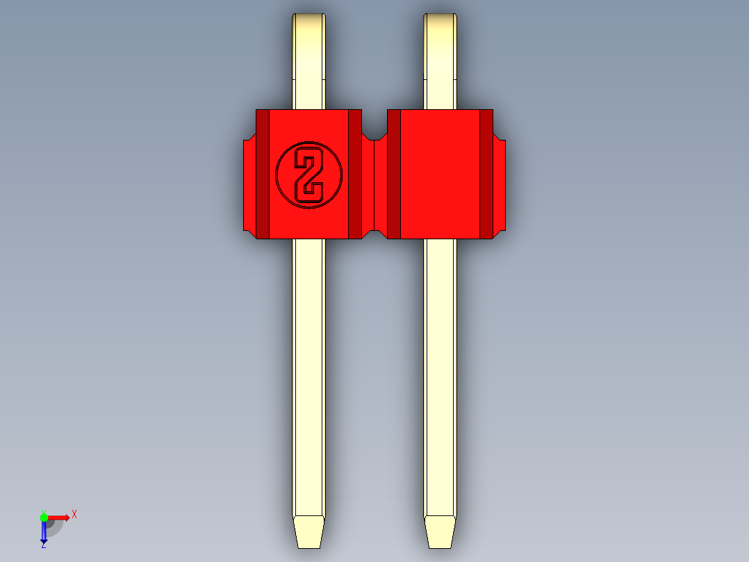 彩色公排针 100mil 2.54mm 系列-DS1022_red_1x02p_100mil_TypeD_rev1.0俯视图