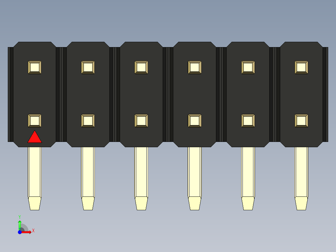 彩色公排针 100mil 2.54mm 系列-DS1022_black_2x06p_100mil_TypeD_rev1.0前视图