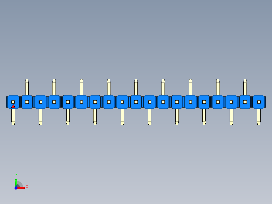 彩色公排针 100mil 2.54mm 系列-DS1022_blue_19p_100mil_Type_SMT_R2_rev1.0前视图