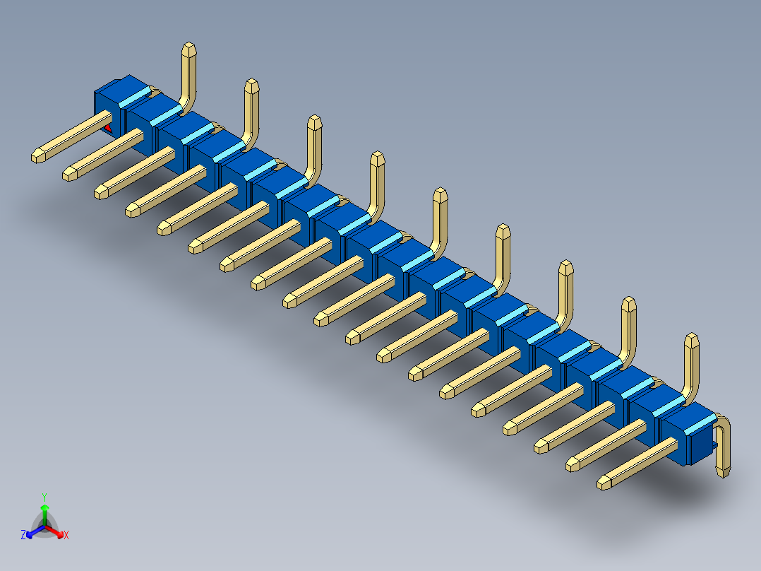 彩色公排针 100mil 2.54mm 系列-DS1022_blue_19p_100mil_Type_SMT_R2_rev1.0正等轴测图