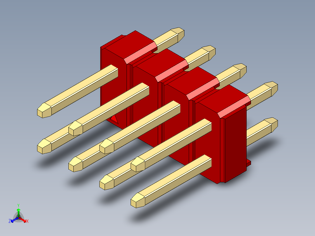 彩色公头100mil（2.54mm）系列-DS1021_red_2x04p_100mil_Type1_rev1.0正等轴测图