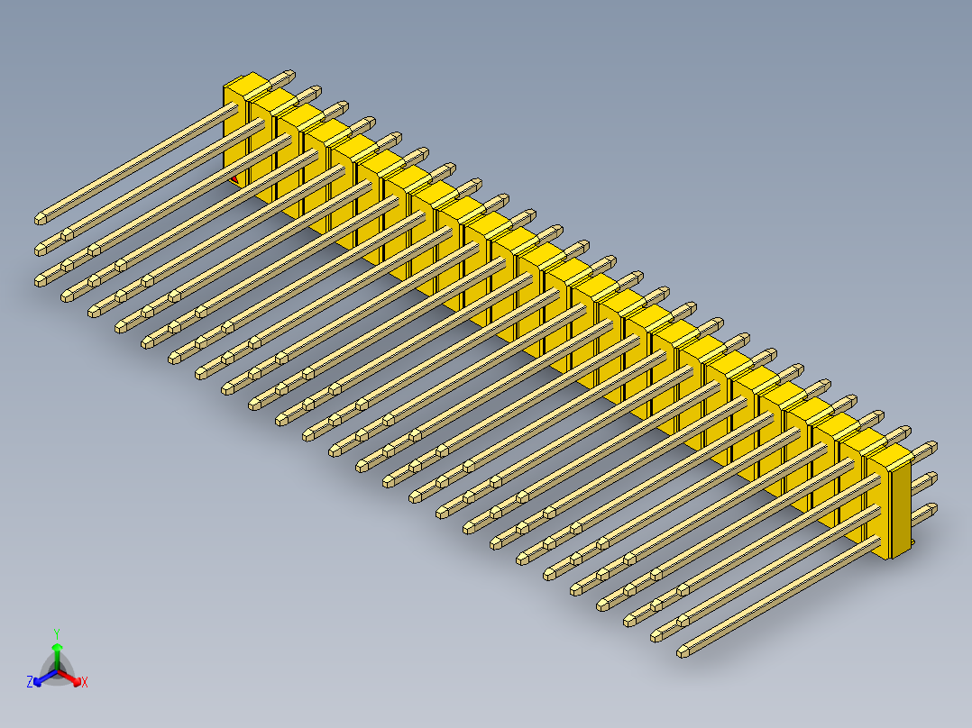 彩色公头100mil（2.54mm）系列-DS1021_yellow_3x25p_100mil_Type19_rev1.0正等轴测图