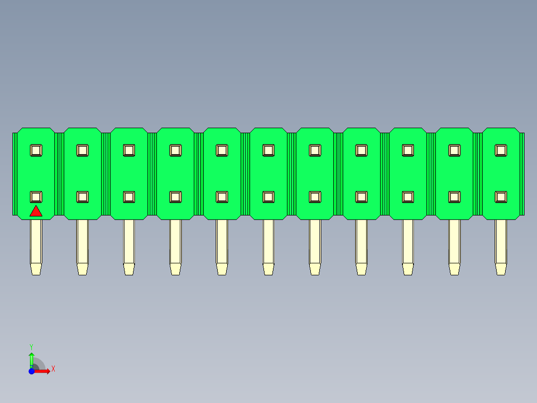 彩色公排针 100mil 2.54mm 系列-DS1022_green_2x11p_100mil_TypeD_rev1.0前视图