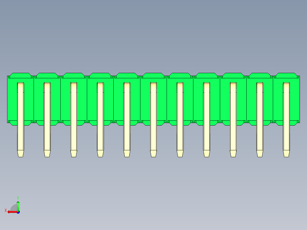彩色公排针 100mil 2.54mm 系列-DS1022_green_2x11p_100mil_TypeD_rev1.0后视图