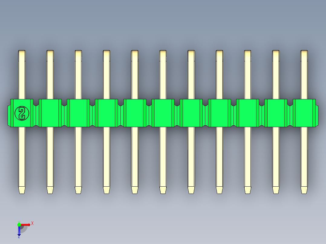 彩色公排针 100mil 2.54mm 系列-DS1022_green_2x11p_100mil_TypeD_rev1.0俯视图