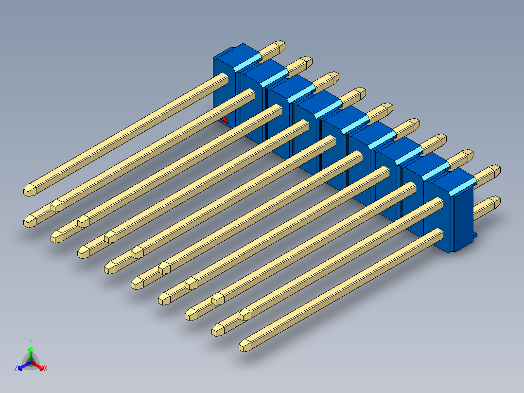 彩色公头100mil（2.54mm）系列-DS1021_blue_2x09p_100mil_Type19_rev1.0正等轴测图