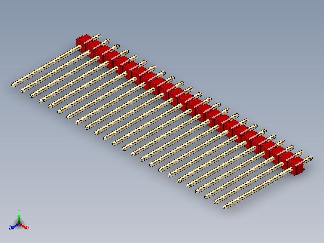 彩色公头100mil（2.54mm）系列-DS1021_red_1x24p_100mil_Type19_rev1.0正等轴测图
