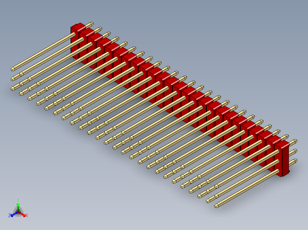 彩色公头100mil（2.54mm）系列-DS1021_red_3x25p_100mil_Type19_rev1.0正等轴测图