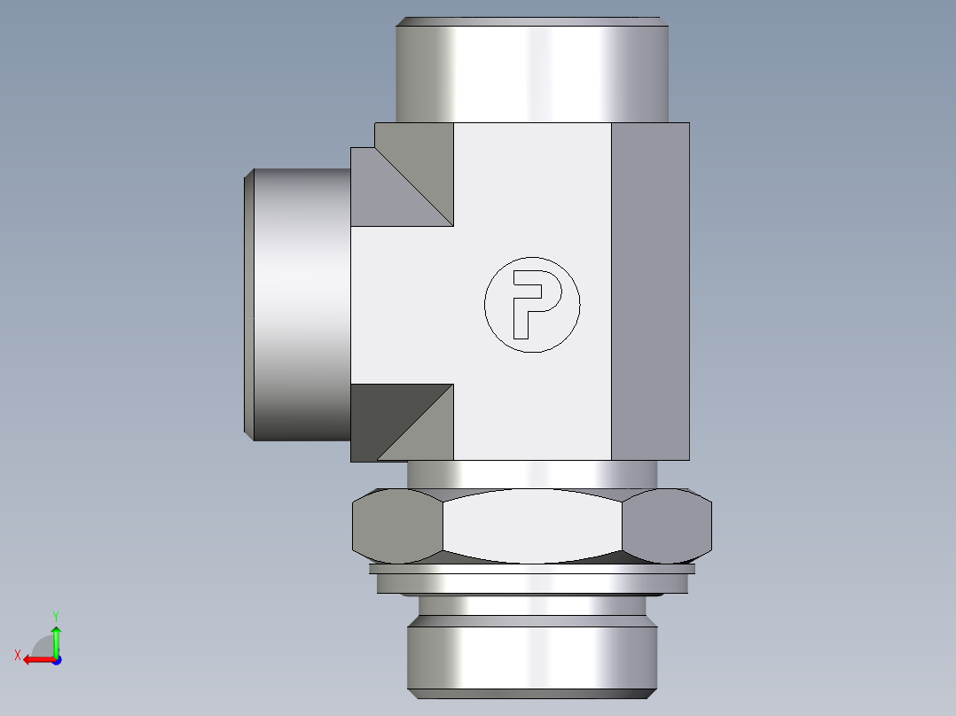 卡套式工业通用硬管接头EO_Adjustable_locknut_run_tee_LEE28LMOMDCF后视图