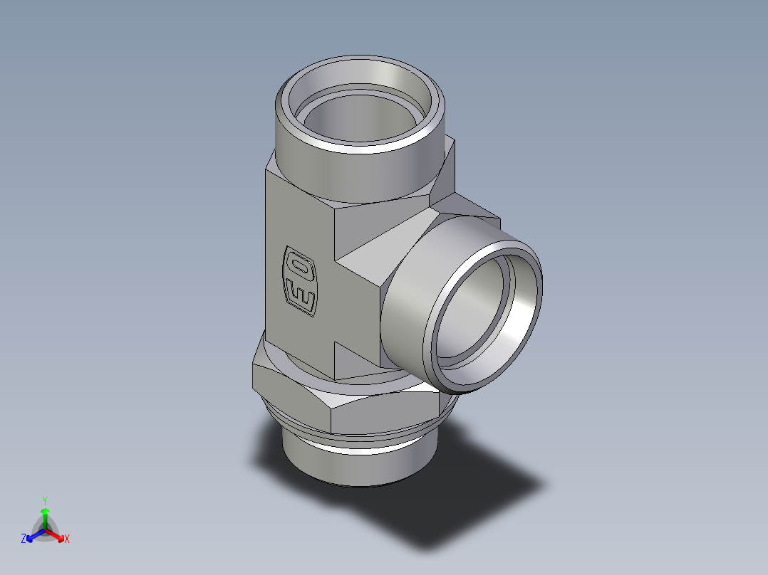 卡套式工业通用硬管接头EO_Adjustable_locknut_run_tee_LEE28LMOMDCF正等轴测图