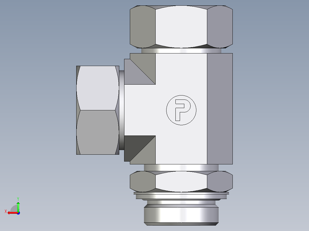 卡套式工业通用硬管接头EO_Adjustable_locknut_run_tee_LEE35ZLRCF后视图