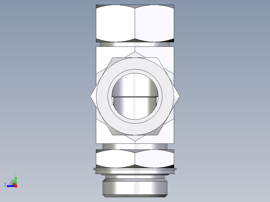 卡套式工业通用硬管接头EO_Adjustable_locknut_run_tee_LEE35ZLRCF右视图